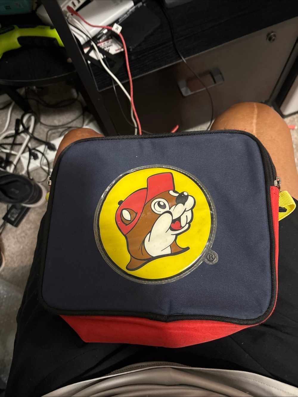 Kids Navy and Red Lunch Bag with Yellow Character Badge